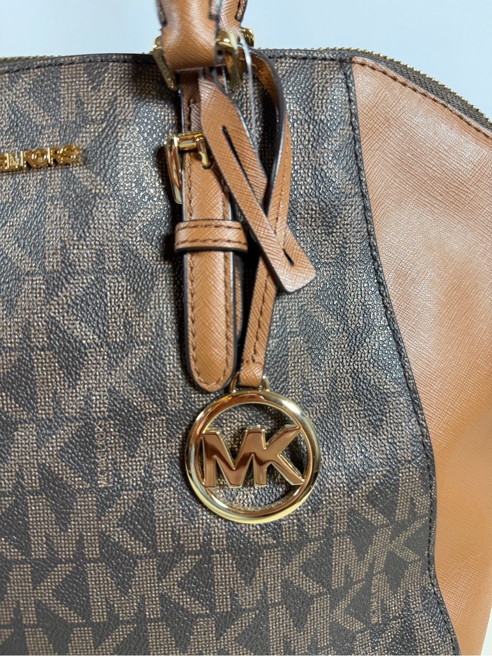 Michael Kors Brown Logo Dome Satchel with Tan Trim and Gold Hardware - Picture 3 of 9